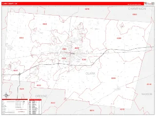 Clark County, OH RedLine style ZIP Code wall map