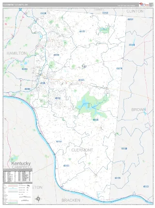 Clermont County, OH Classic style ZIP Code wall map