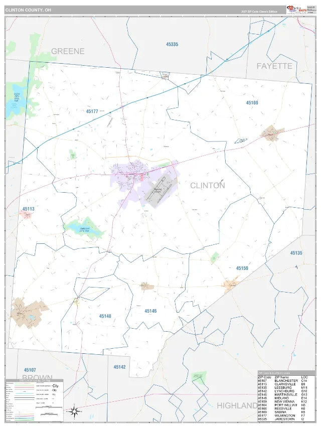 Clinton County, OH ZIP Code Wall Map, Classic style