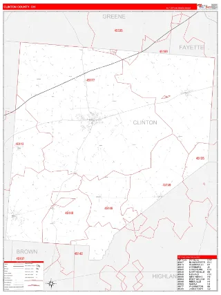 Clinton County, OH RedLine style ZIP Code wall map
