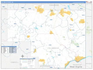 Columbiana County, OH Business Reference style ZIP Code wall map