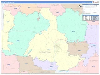 Coshocton County, OH ColorCast style ZIP Code wall map