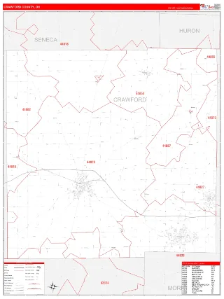 Crawford County, OH RedLine style ZIP Code wall map