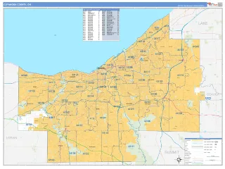 Cuyahoga County, OH Business Reference style ZIP Code wall map