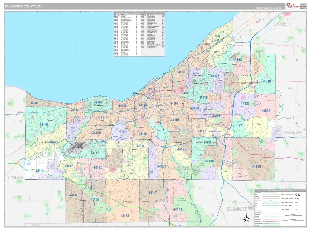 Cuyahoga County, OH ZIP Code Wall Map, Classic style