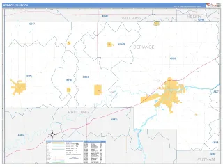 Defiance County, OH Business Reference style ZIP Code wall map