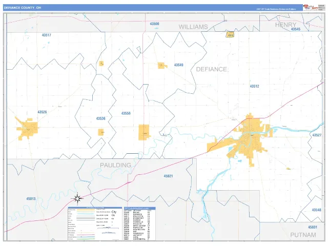 Defiance County, OH ZIP Code Wall Map, Business Reference style