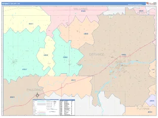 Defiance County, OH ColorCast style ZIP Code wall map