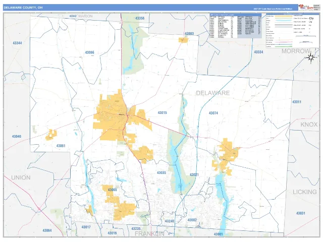 Delaware County, OH ZIP Code Wall Map, Business Reference style