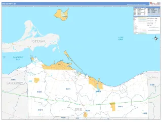 Erie County, OH Business Reference style ZIP Code wall map