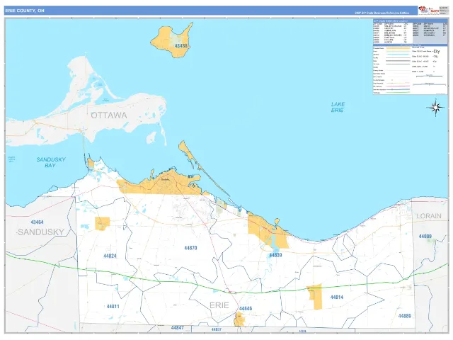 Erie County, OH ZIP Code Wall Map, Business Reference style