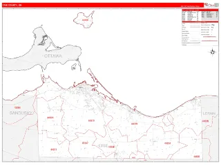 Erie County, OH RedLine style ZIP Code wall map
