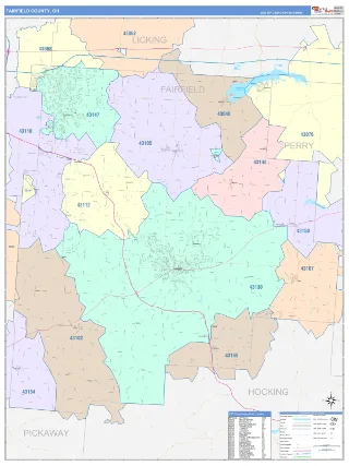 Fairfield County, OH ColorCast style ZIP Code wall map