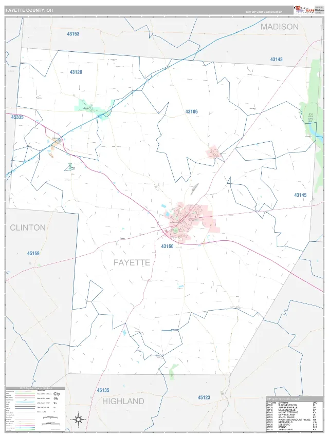 Fayette County, OH ZIP Code Wall Map, Classic style