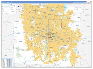 Franklin County, OH Business Reference style ZIP Code wall map