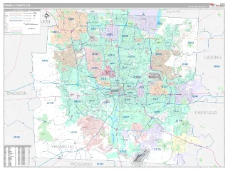 Franklin County, OH Classic style ZIP Code wall map