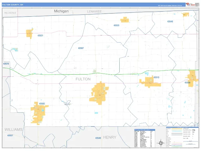 Fulton County, OH ZIP Code Wall Map, Business Reference style