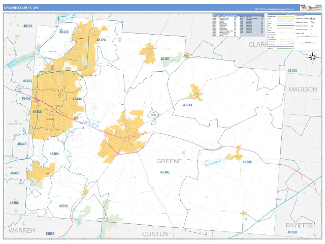 Greene County, OH ZIP Code Wall Map, Business Reference style