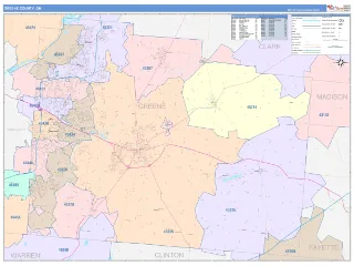 Greene County, OH ColorCast style ZIP Code wall map