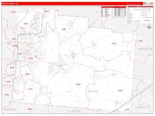 Greene County, OH RedLine style ZIP Code wall map
