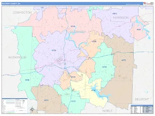 Guernsey County, OH ColorCast style ZIP Code wall map