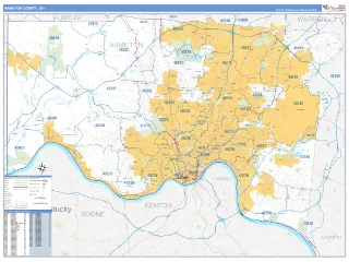 Hamilton County, OH Business Reference style ZIP Code wall map