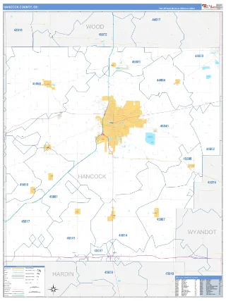 Hancock County, OH Business Reference style ZIP Code wall map