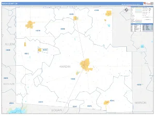 Hardin County, OH Business Reference style ZIP Code wall map