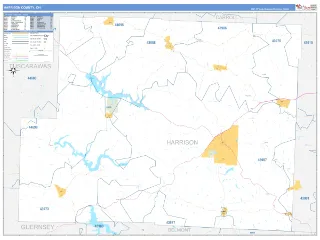 Harrison County, OH Business Reference style ZIP Code wall map