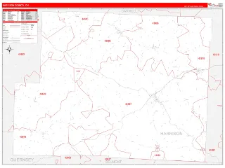 Harrison County, OH RedLine style ZIP Code wall map