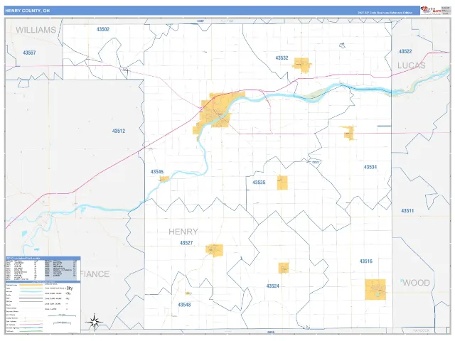 Henry County, OH ZIP Code Wall Map, Business Reference style