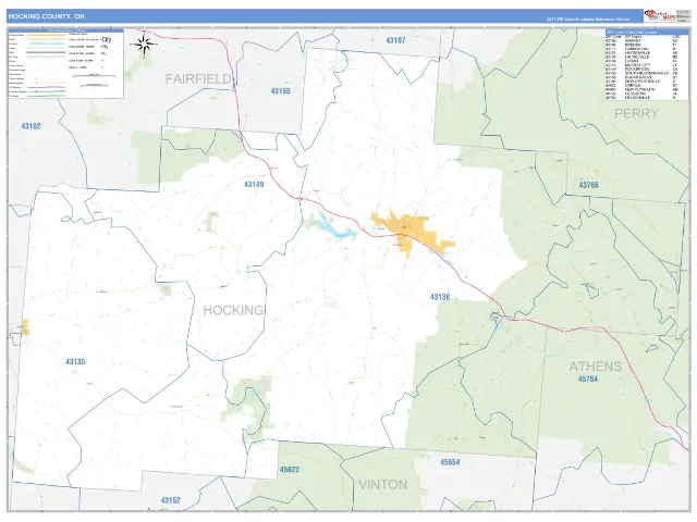 Hocking County, OH ZIP Code Wall Map, Business Reference style