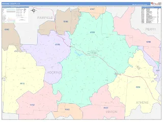Hocking County, OH ColorCast style ZIP Code wall map