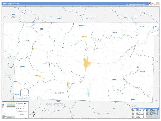 Holmes County, OH ZIP Code Wall Map, Business Reference style
