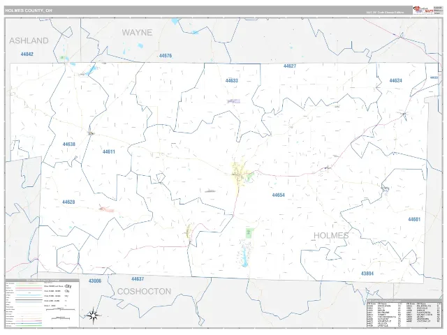 Holmes County, OH ZIP Code Wall Map, Classic style