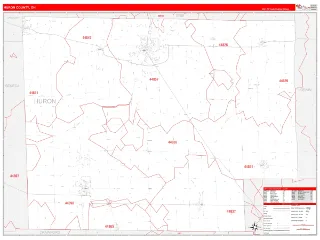 Huron County, OH RedLine style ZIP Code wall map