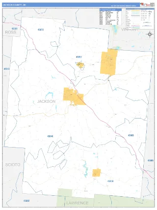 Jackson County, OH Business Reference style ZIP Code wall map