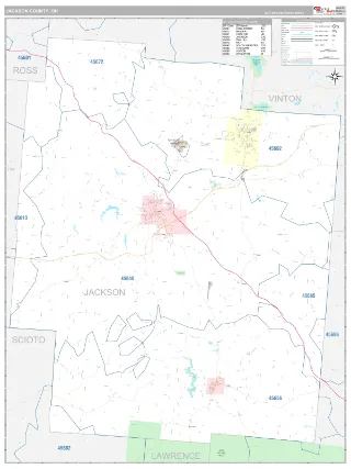 Jackson County, OH Classic style ZIP Code wall map