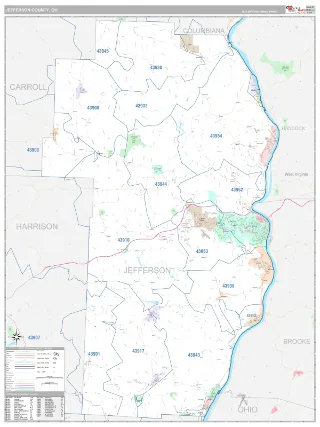 Jefferson County, OH Classic style ZIP Code wall map