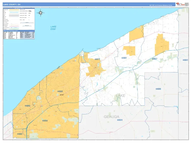 Lake County, OH ZIP Code Wall Map, Business Reference style