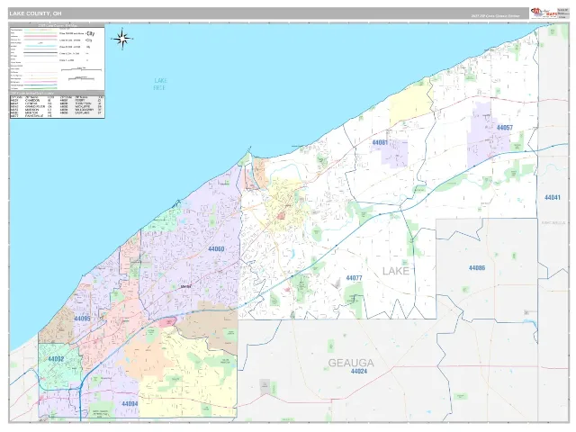 Lake County, OH ZIP Code Wall Map, Classic style