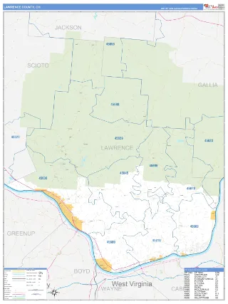 Lawrence County, OH Business Reference style ZIP Code wall map