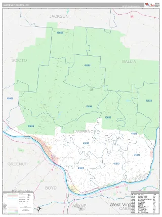 Lawrence County, OH Classic style ZIP Code wall map