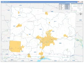 Licking County, OH Business Reference style ZIP Code wall map