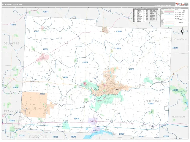 Licking County, OH ZIP Code Wall Map, Classic style