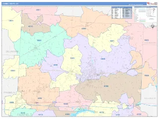 Licking County, OH ColorCast style ZIP Code wall map