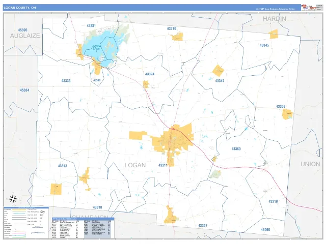 Logan County, OH ZIP Code Wall Map, Business Reference style