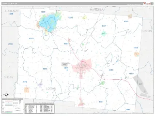 Logan County, OH Classic style ZIP Code wall map