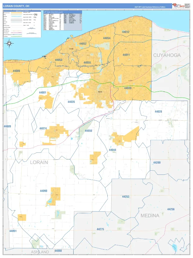 Lorain County, OH ZIP Code Wall Map, Business Reference style