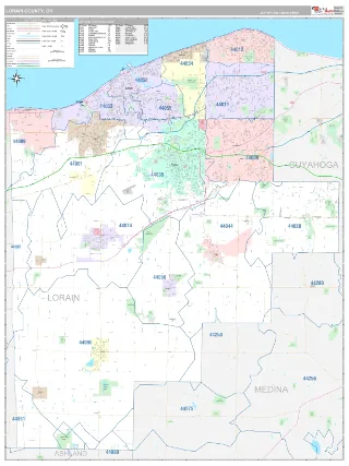 Lorain County, OH Classic style ZIP Code wall map